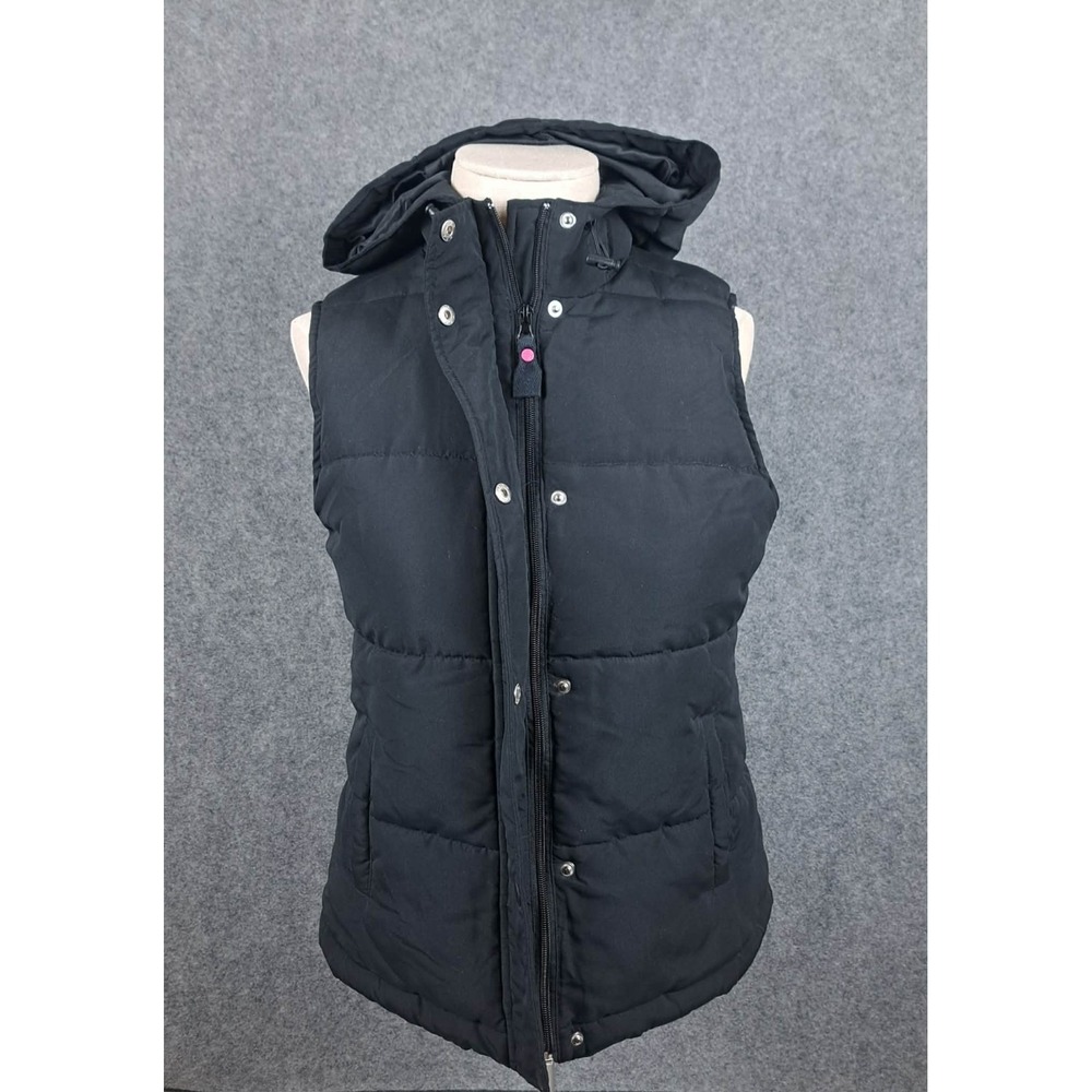 Dip Womens Vest‎ Size M Black Hooded Puffer Zip Button Cozy Winter Outdoor Beach